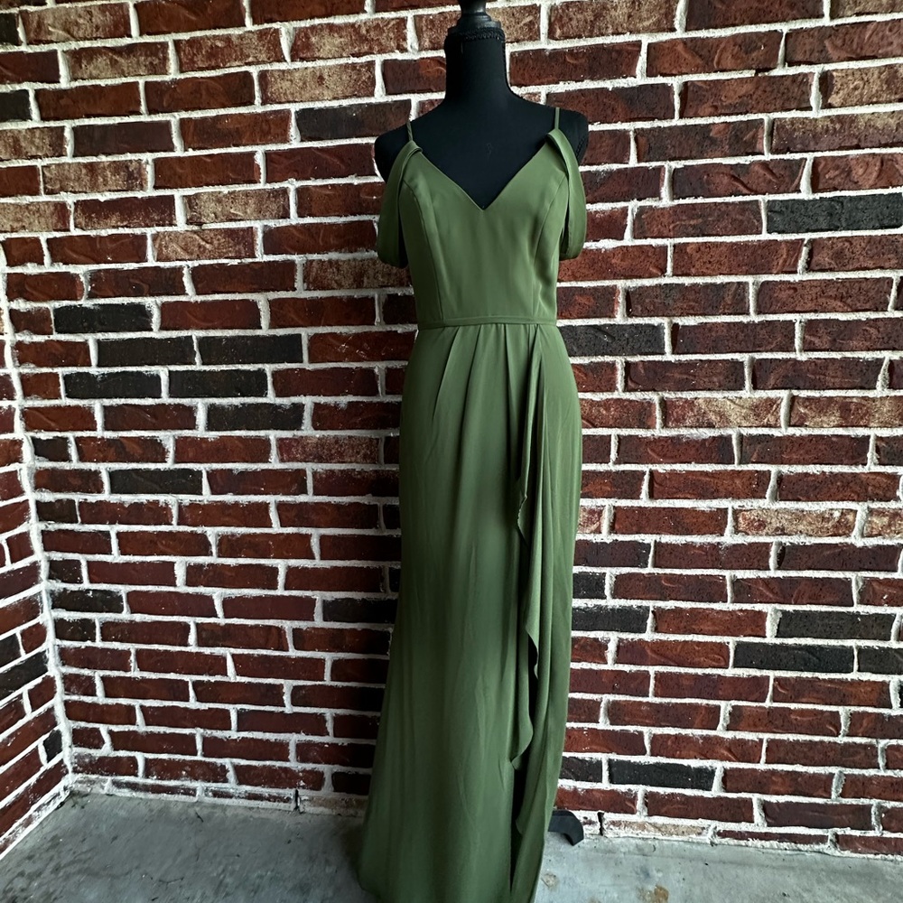 Olive Green Cold-Shoulder Maxi Dress